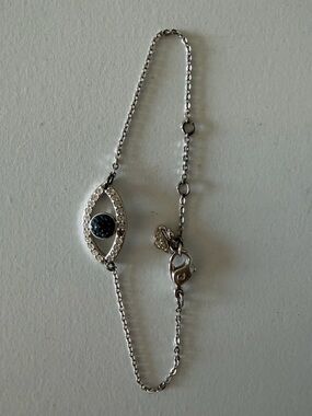 Swarovski Crystal Silver Evil Eye Bracelet with Dark Blue Centre Small Swan